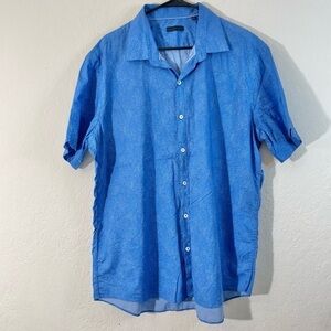 Zachary Prell Floral Print Short Sleeve Casual Blue Button Down Shirt XXL Blue